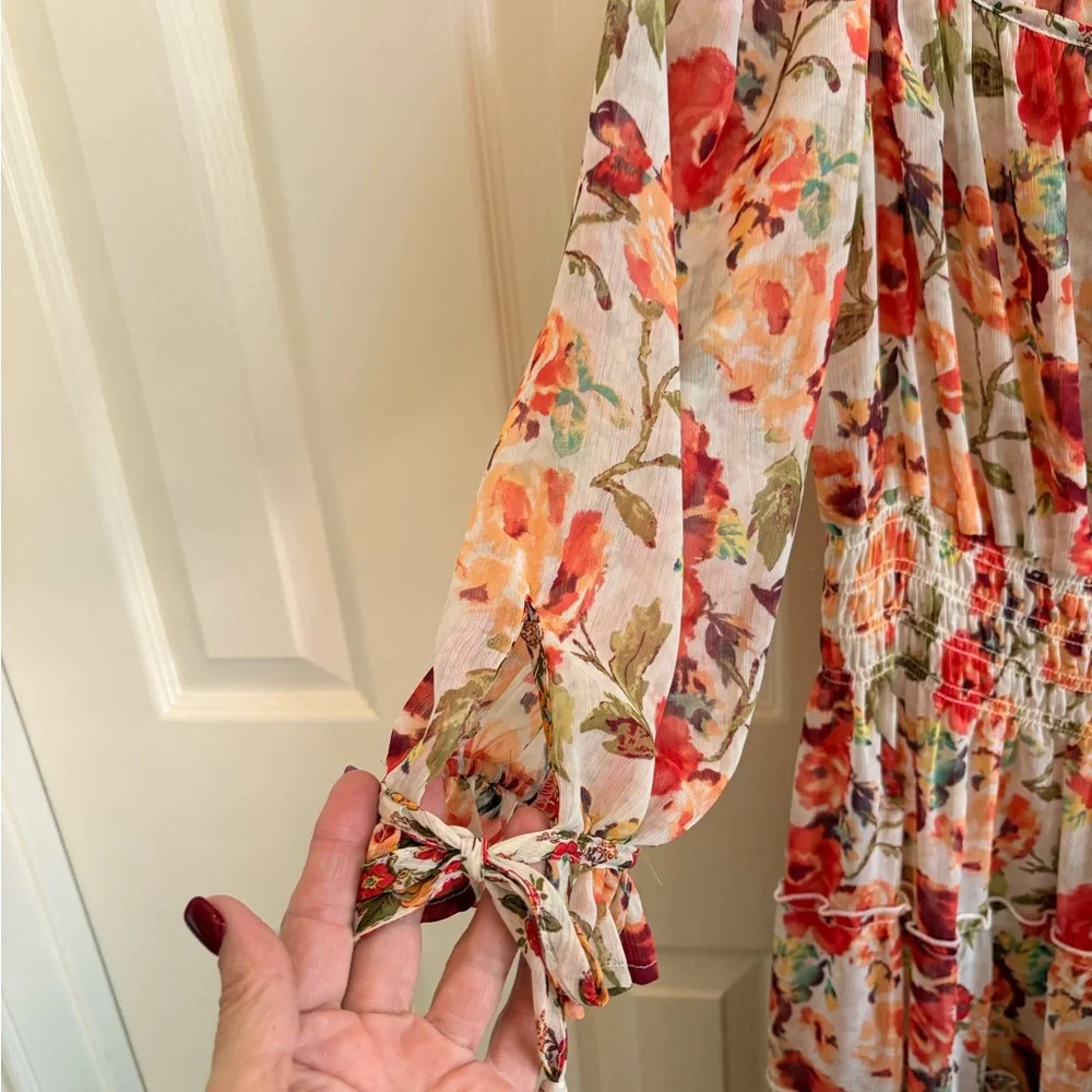 Anthropologie - Fig and Flower Floral Long Sleeve Dress - Red and Green - Picture 3 of 3